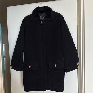 Versace Black Velveteen Trench Coat with Gold Accents